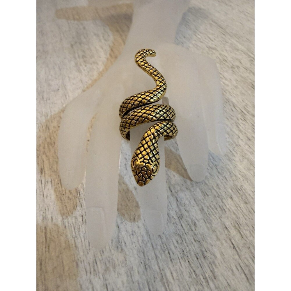 Gold Tone Snake Wrap Ring Adjustable Serpent Coil Statement Ring Textured Scales